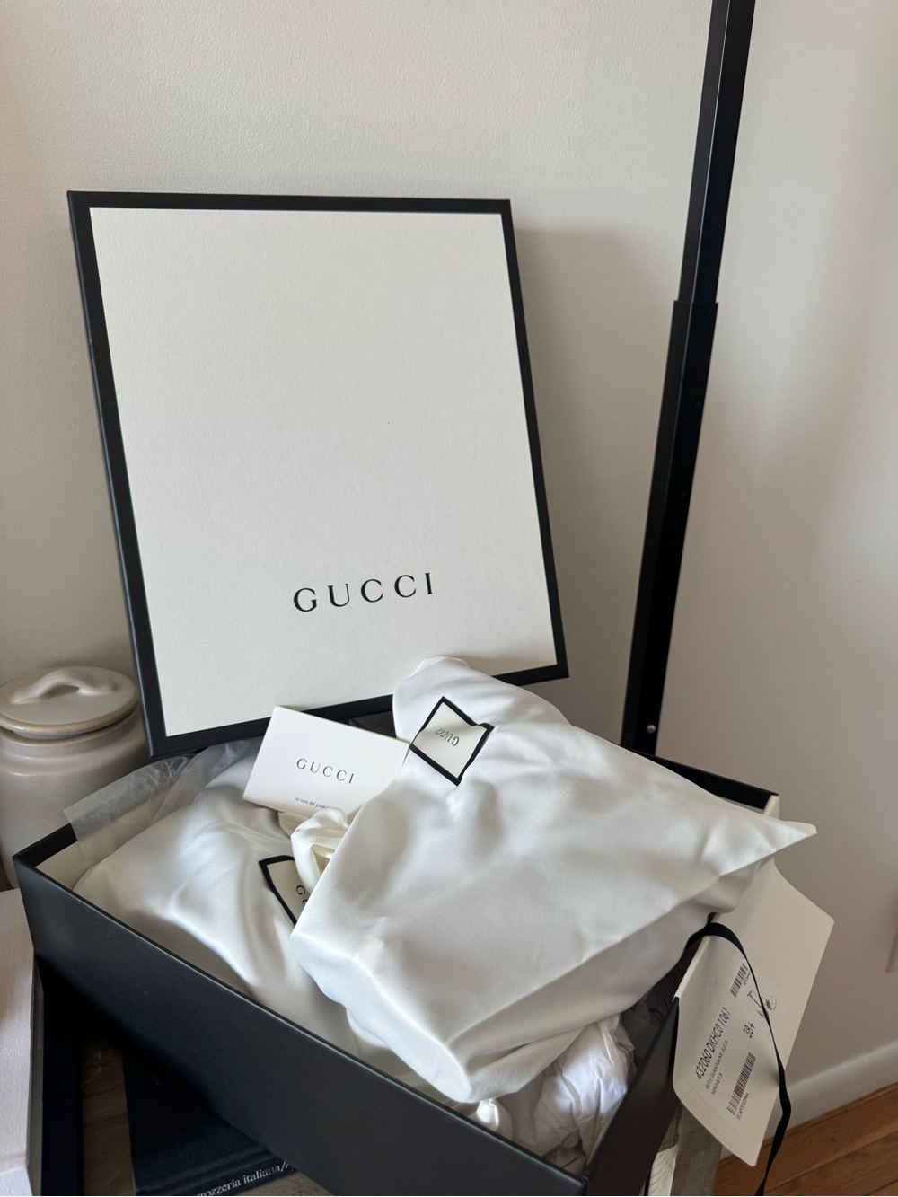 Gucci Black Leather Ankle Boots with Gold GG and Pearl Heel Accents - Picture 14 of 14